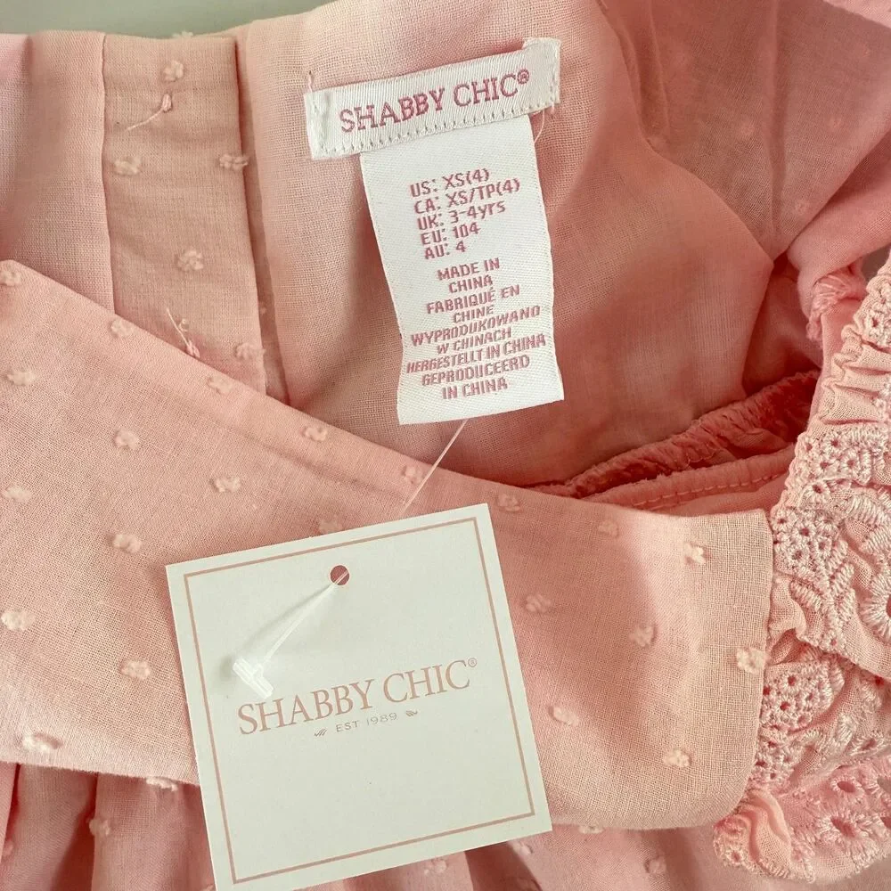 Shabby Chic Girls Pink Eyelet Ruffle Top Lined Size XS - 4 New With Tags - Picture 6 of 12